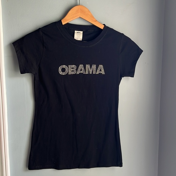 Rhinestone Crystal Barack Obama Fitted Tee Shirt 2008 size L - Picture 5 of 6